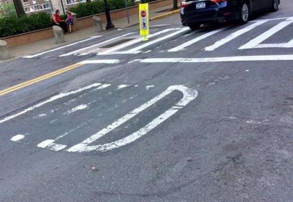 Wasting RIOC Capital: $350K Worth of Street Striping & Painting Washing Away Between Westview & the Public School, a vanished Yield warning.
